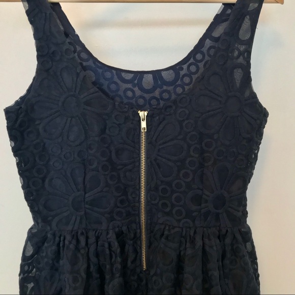 Bik Bok Navy Floral Lace Overlay Fit + Flare Dress - Picture 4 of 7